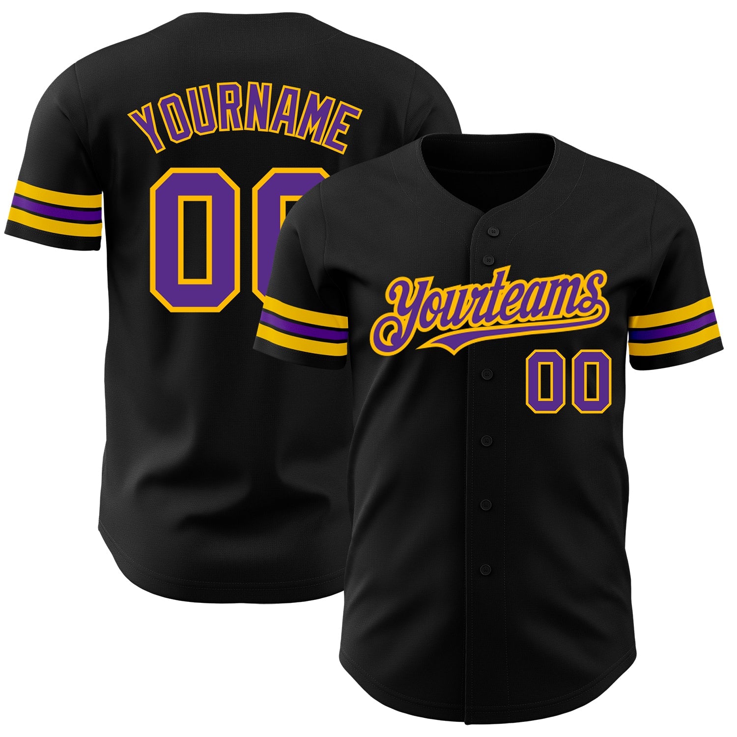 Custom Black Purple-Gold Authentic Baseball Jersey - Sky-Custom