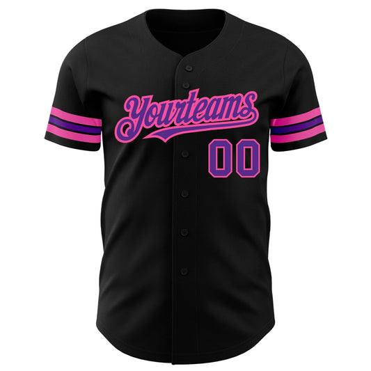 Custom Black Purple-Pink Authentic Baseball Jersey - Sky-Custom