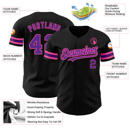 Custom Black Purple-Pink Authentic Baseball Jersey - Sky-Custom