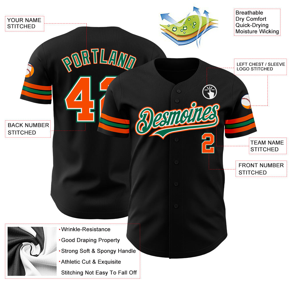 Custom Black Orange-Kelly Green Authentic Baseball Jersey - Sky-Custom