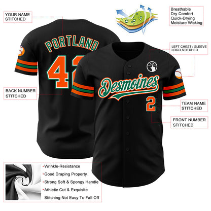 Custom Black Orange-Kelly Green Authentic Baseball Jersey - Sky-Custom
