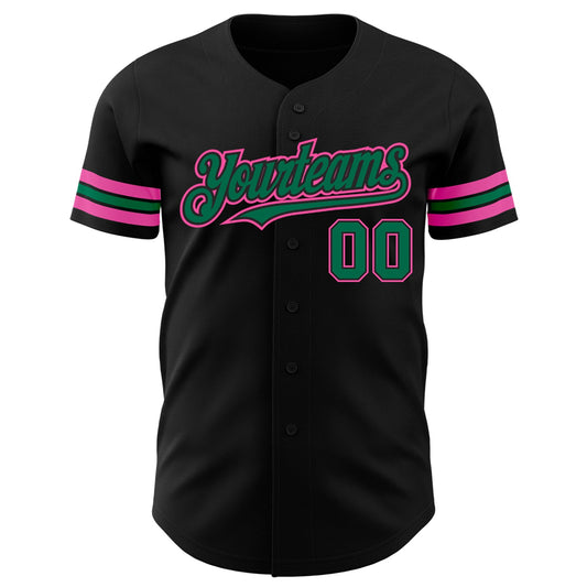 Custom Black Kelly Green-Pink Authentic Baseball Jersey - Sky-Custom