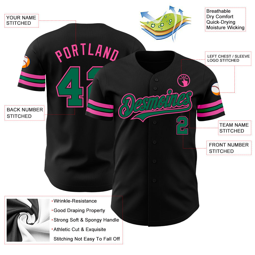 Custom Black Kelly Green-Pink Authentic Baseball Jersey - Sky-Custom