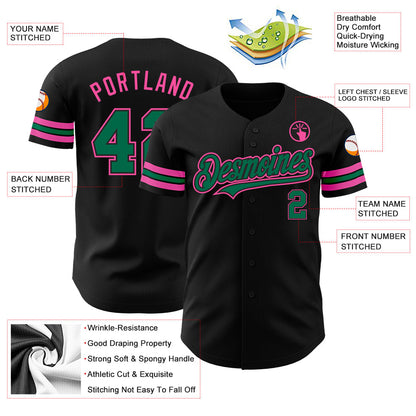 Custom Black Kelly Green-Pink Authentic Baseball Jersey - Sky-Custom