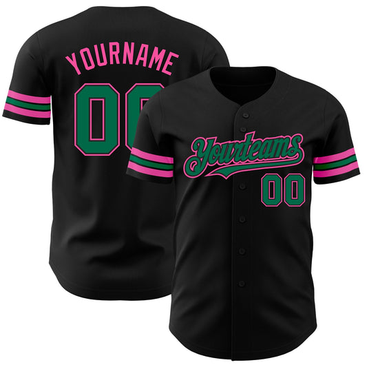 Custom Black Kelly Green-Pink Authentic Baseball Jersey - Sky-Custom