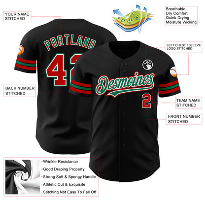 Custom Black Red-Kelly Green Authentic Baseball Jersey - Sky-Custom