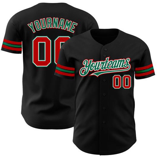 Custom Black Red-Kelly Green Authentic Baseball Jersey - Sky-Custom