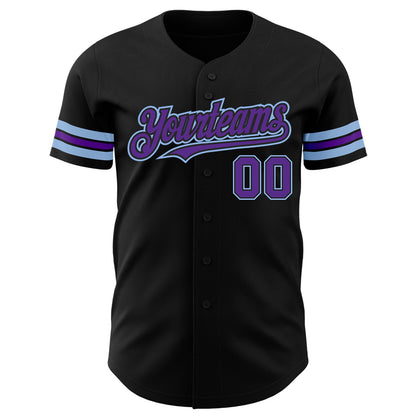Custom Black Purple-Light Blue Authentic Baseball Jersey - Sky-Custom