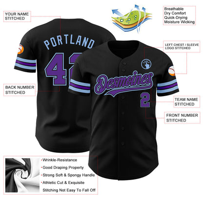 Custom Black Purple-Light Blue Authentic Baseball Jersey - Sky-Custom