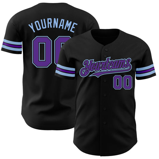 Custom Black Purple-Light Blue Authentic Baseball Jersey - Sky-Custom
