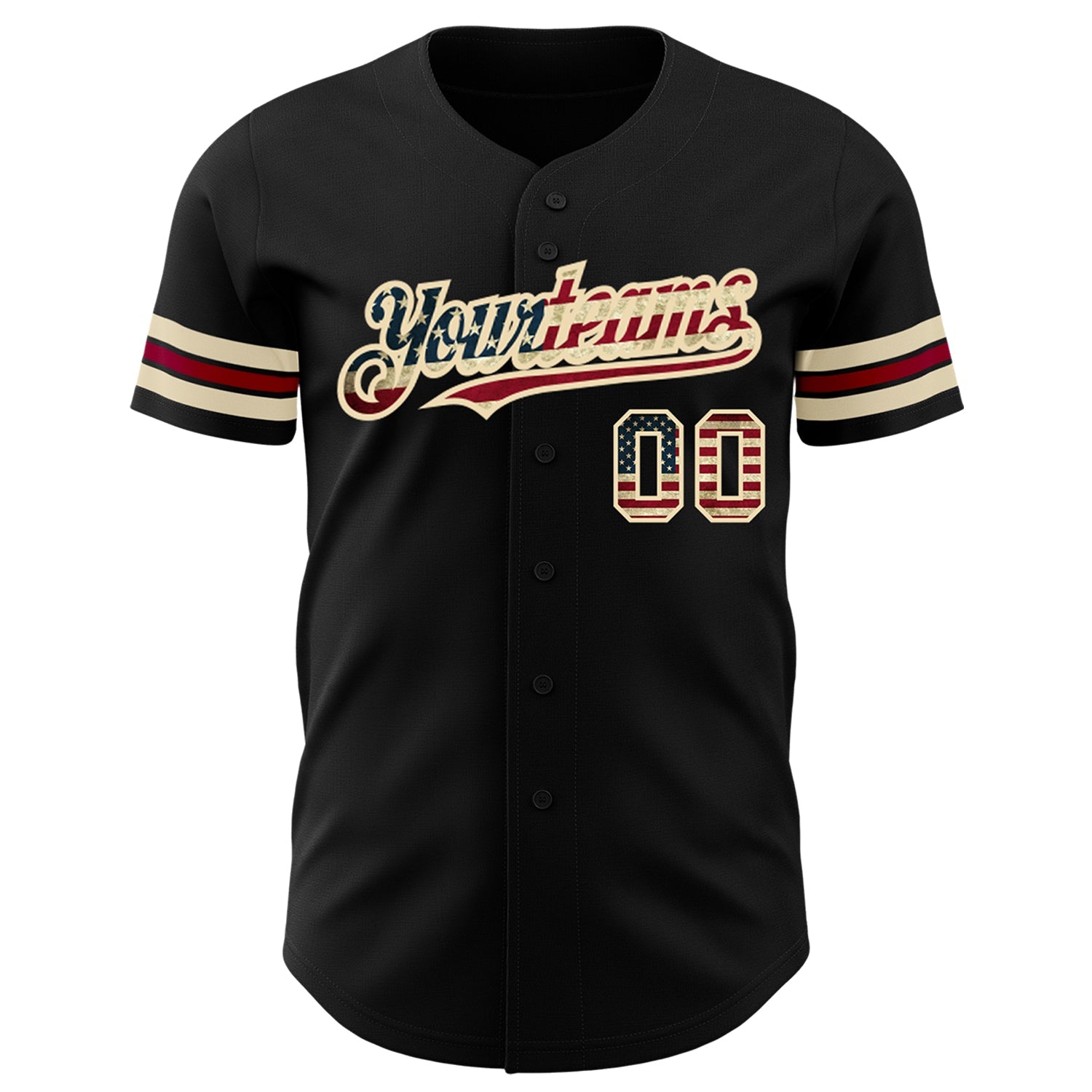 Custom Black Vintage USA Flag City Cream-Crimson Authentic Baseball Jersey - Sky-Custom