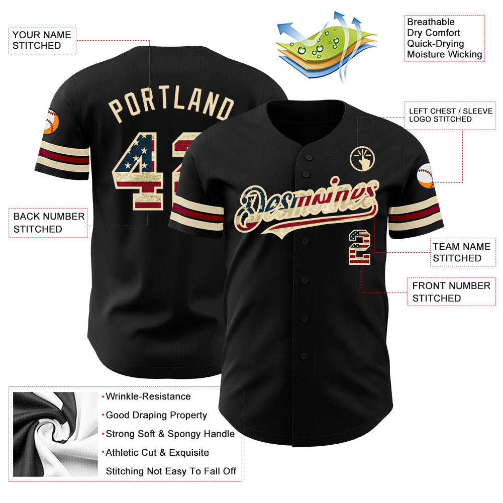 Custom Black Vintage USA Flag City Cream-Crimson Authentic Baseball Jersey - Sky-Custom