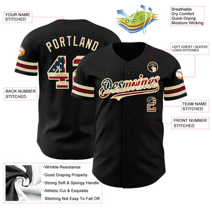 Custom Black Vintage USA Flag City Cream-Crimson Authentic Baseball Jersey - Sky-Custom