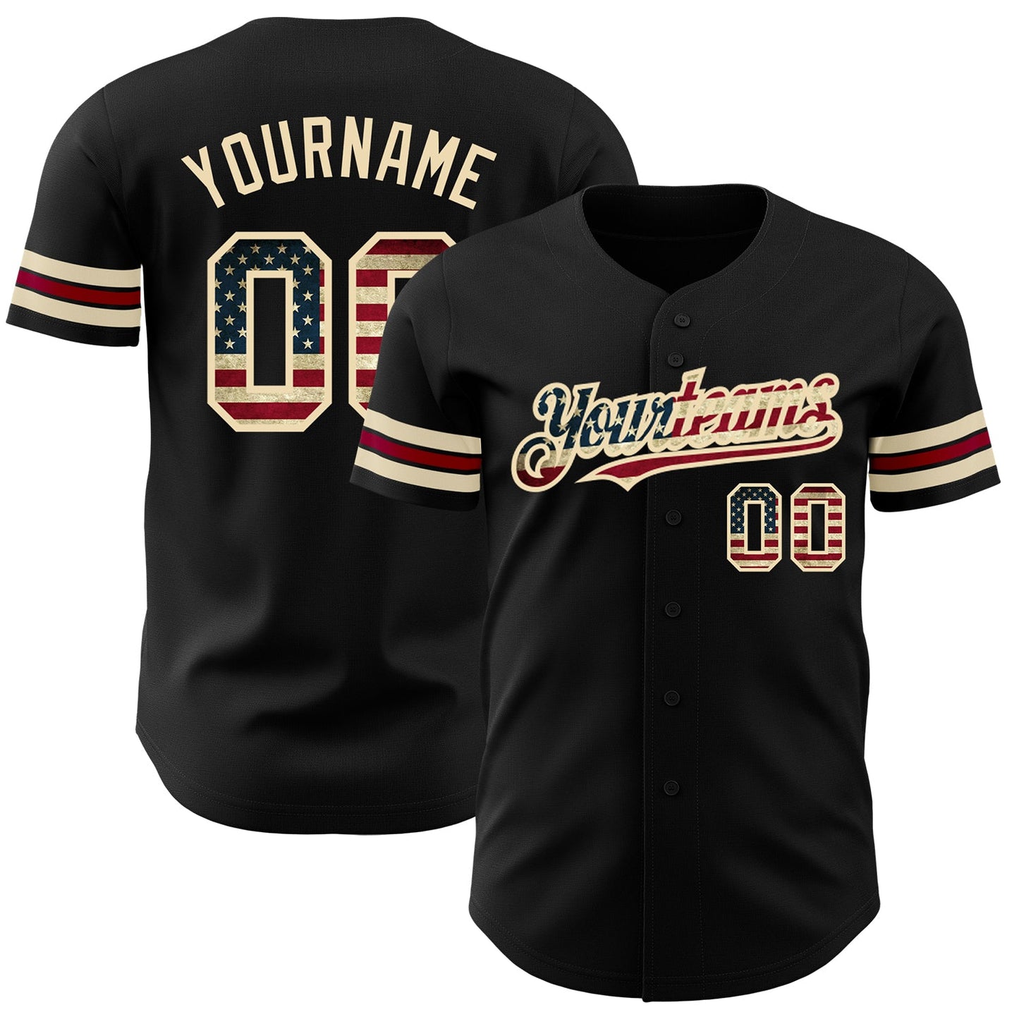 Custom Black Vintage USA Flag City Cream-Crimson Authentic Baseball Jersey - Sky-Custom