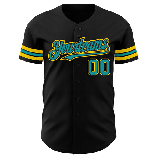Custom Black Teal-Yellow Authentic Baseball Jersey - Sky-Custom