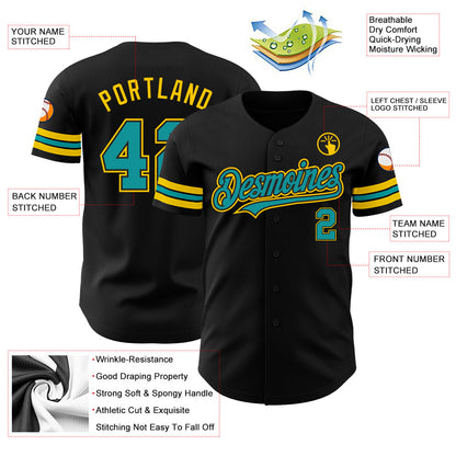 Custom Black Teal-Yellow Authentic Baseball Jersey - Sky-Custom