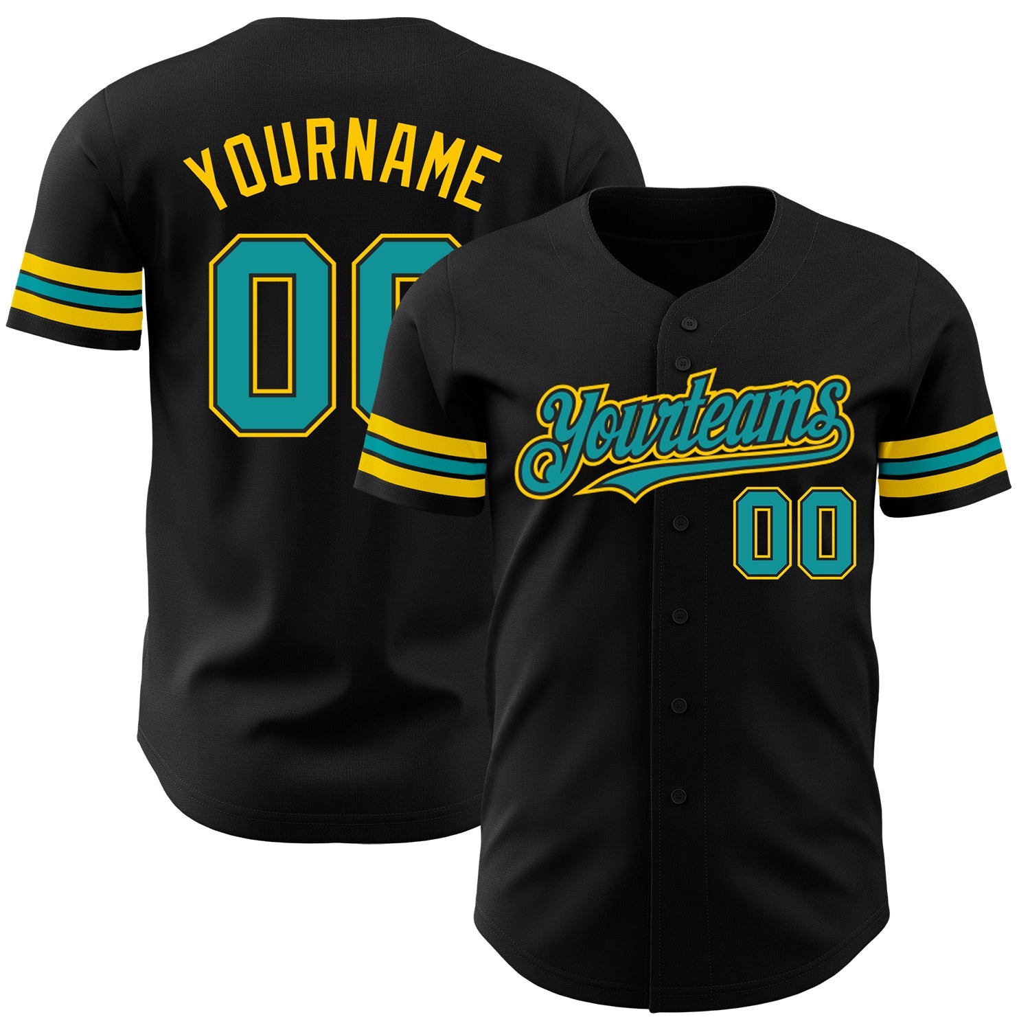 Custom Black Teal-Yellow Authentic Baseball Jersey - Sky-Custom