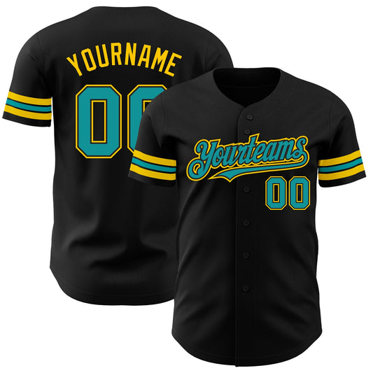 Custom Black Teal-Yellow Authentic Baseball Jersey - Sky-Custom