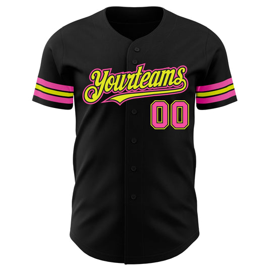 Custom Black Pink-Neon Yellow Authentic Baseball Jersey - Sky-Custom