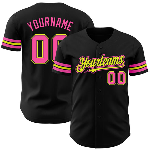Custom Black Pink-Neon Yellow Authentic Baseball Jersey - Sky-Custom