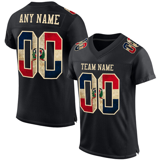 Custom Black Vintage Dominican Republic Flag-City Cream Mesh Authentic Football Jersey - Sky-Custom