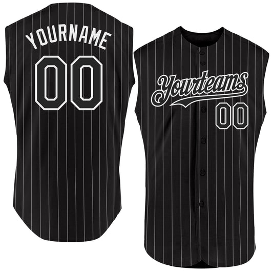 Custom Black White Pinstripe White Authentic Sleeveless Baseball Jersey - Sky-Custom