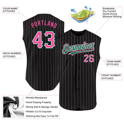 Custom Black White Pinstripe Pink-Kelly Green Authentic Sleeveless Baseball Jersey - Sky-Custom