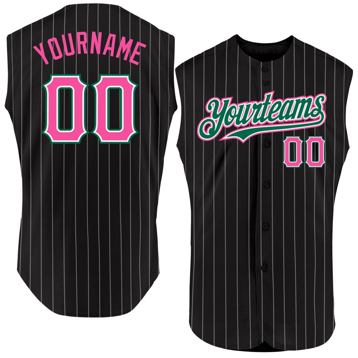 Custom Black White Pinstripe Pink-Kelly Green Authentic Sleeveless Baseball Jersey - Sky-Custom