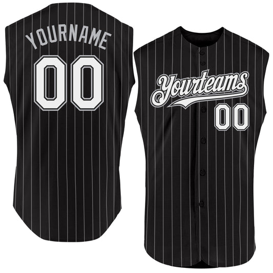 Custom Black White Pinstripe Gray Authentic Sleeveless Baseball Jersey - Sky-Custom