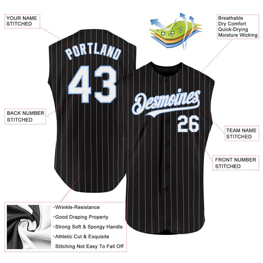 Custom Black White Pinstripe Light Blue Authentic Sleeveless Baseball Jersey - Sky-Custom