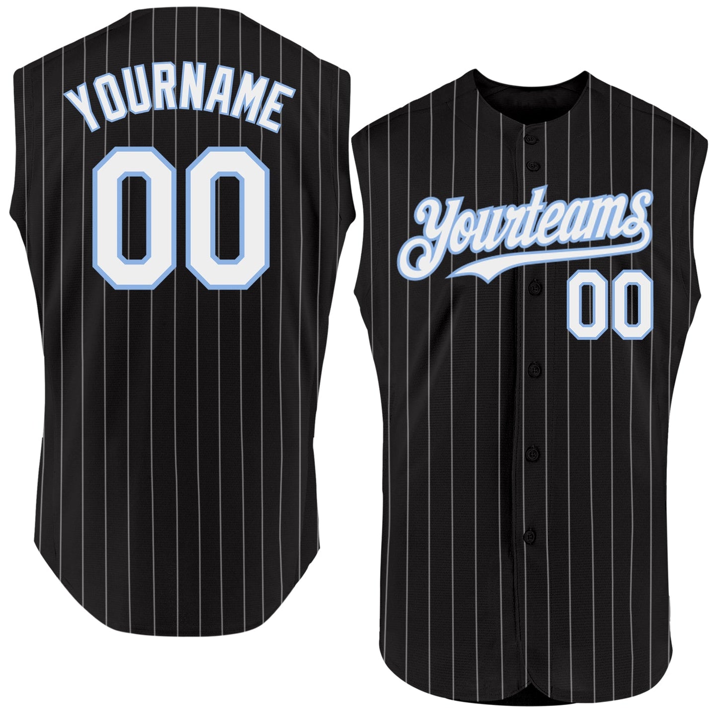 Custom Black White Pinstripe Light Blue Authentic Sleeveless Baseball Jersey - Sky-Custom