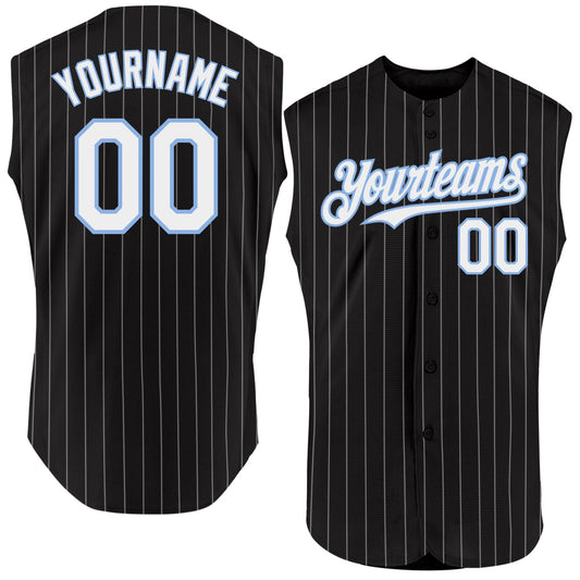 Custom Black White Pinstripe Light Blue Authentic Sleeveless Baseball Jersey - Sky-Custom