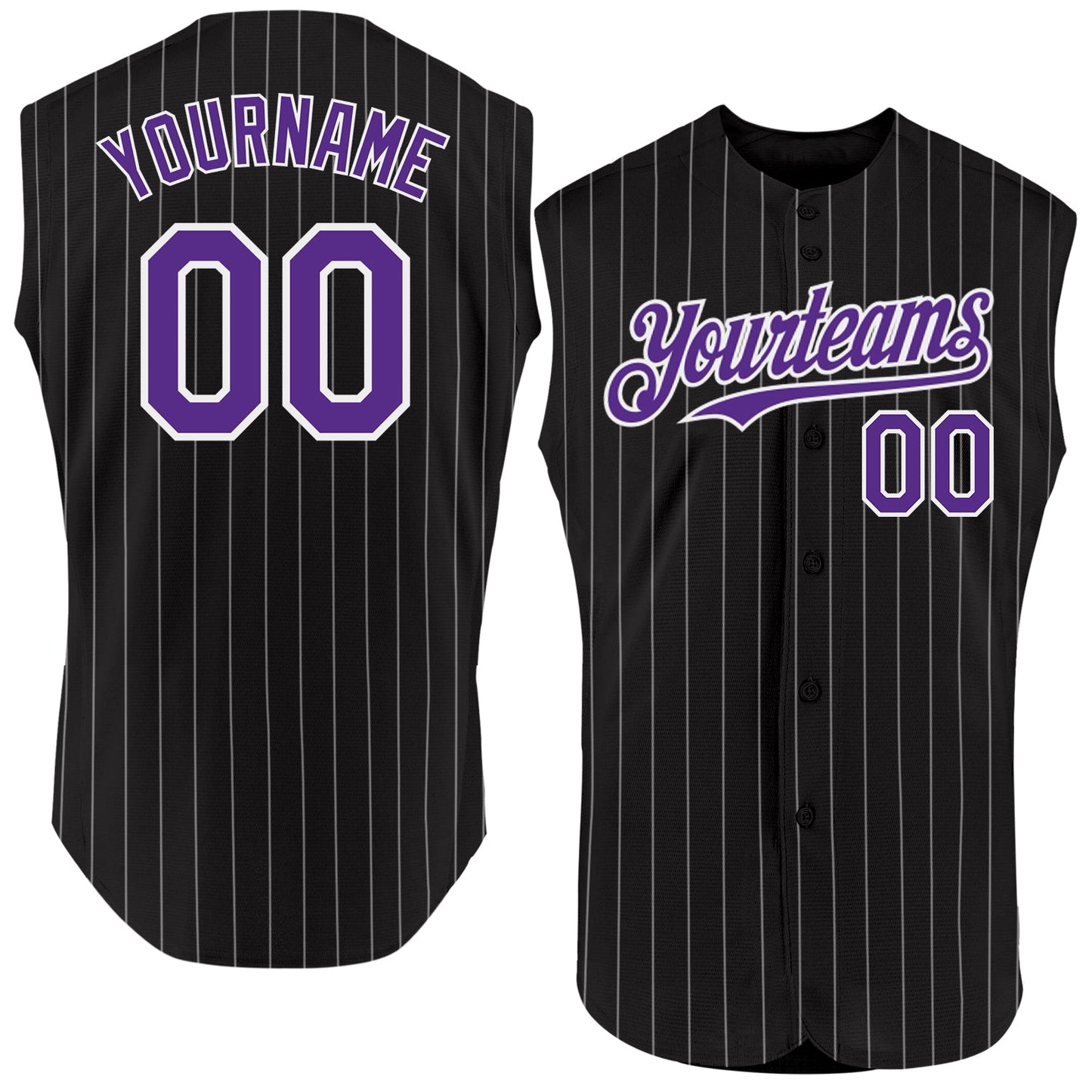 Custom Black White Pinstripe Purple Authentic Sleeveless Baseball Jersey - Sky-Custom
