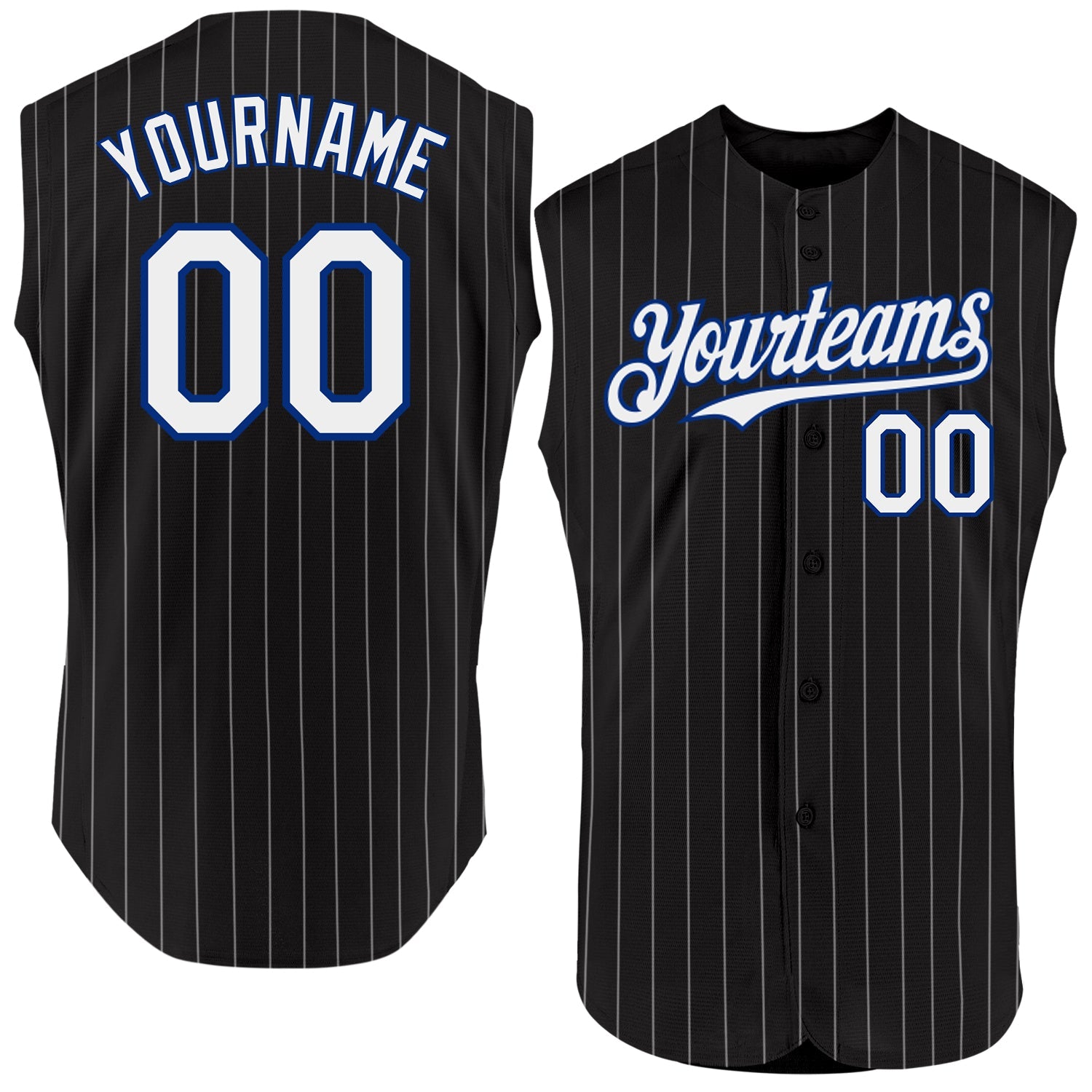 Custom Black White Pinstripe Royal Authentic Sleeveless Baseball Jersey - Sky-Custom