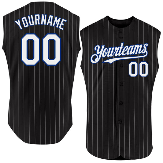 Custom Black White Pinstripe Royal Authentic Sleeveless Baseball Jersey - Sky-Custom