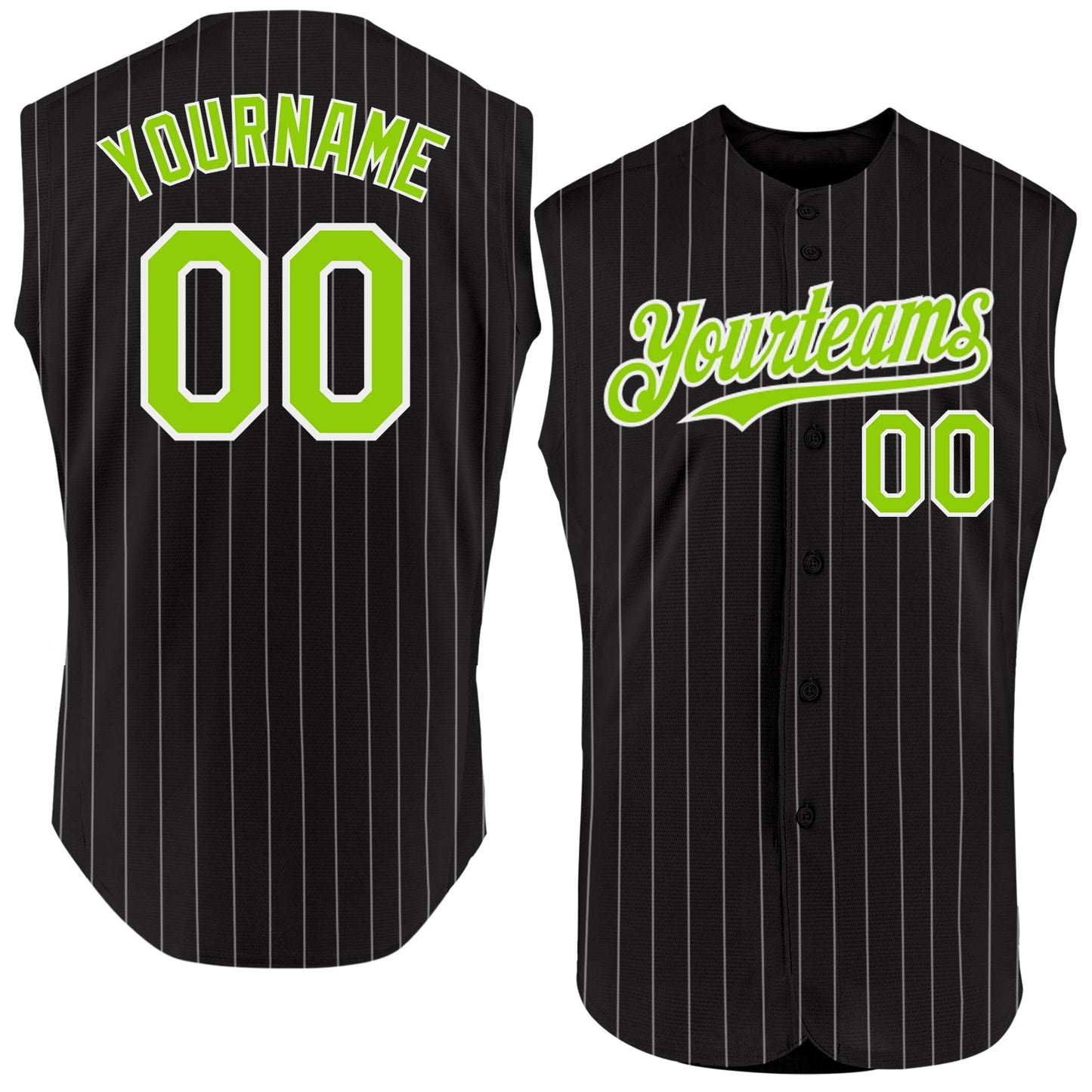 Custom Black White Pinstripe Neon Green Authentic Sleeveless Baseball Jersey - Sky-Custom