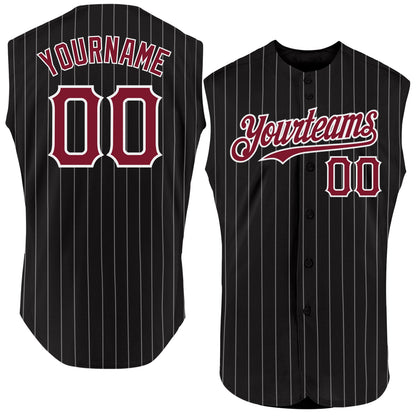 Custom Black White Pinstripe Crimson Authentic Sleeveless Baseball Jersey - Sky-Custom