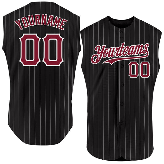 Custom Black White Pinstripe Crimson Authentic Sleeveless Baseball Jersey - Sky-Custom