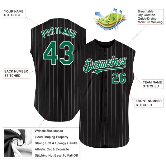 Custom Black White Pinstripe Kelly Green Authentic Sleeveless Baseball Jersey - Sky-Custom