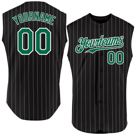 Custom Black White Pinstripe Kelly Green Authentic Sleeveless Baseball Jersey - Sky-Custom