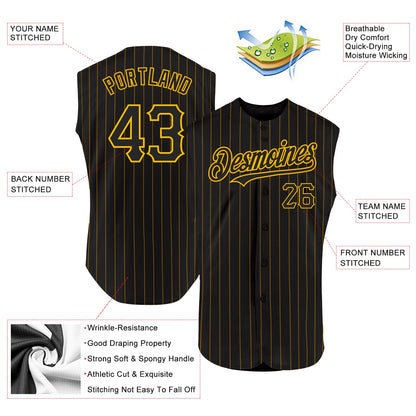 Custom Black Gold Pinstripe Gold Authentic Sleeveless Baseball Jersey - Sky-Custom