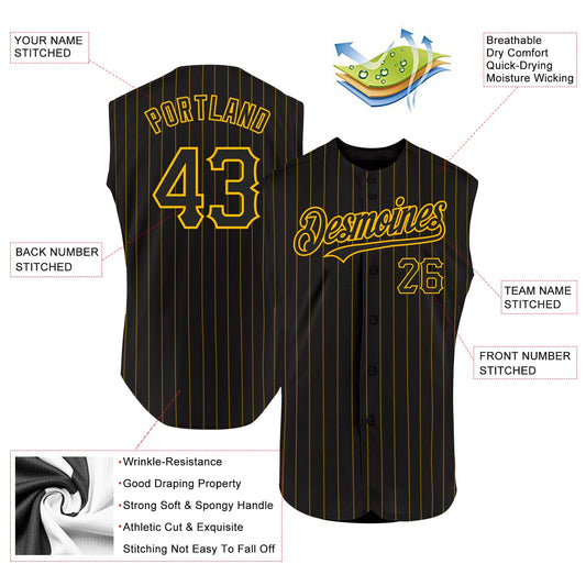 Custom Black Gold Pinstripe Gold Authentic Sleeveless Baseball Jersey - Sky-Custom