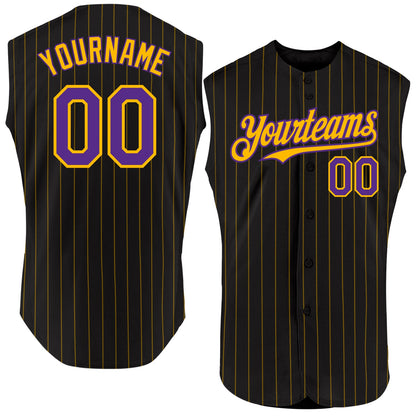 Custom Black Gold Pinstripe Purple Authentic Sleeveless Baseball Jersey - Sky-Custom