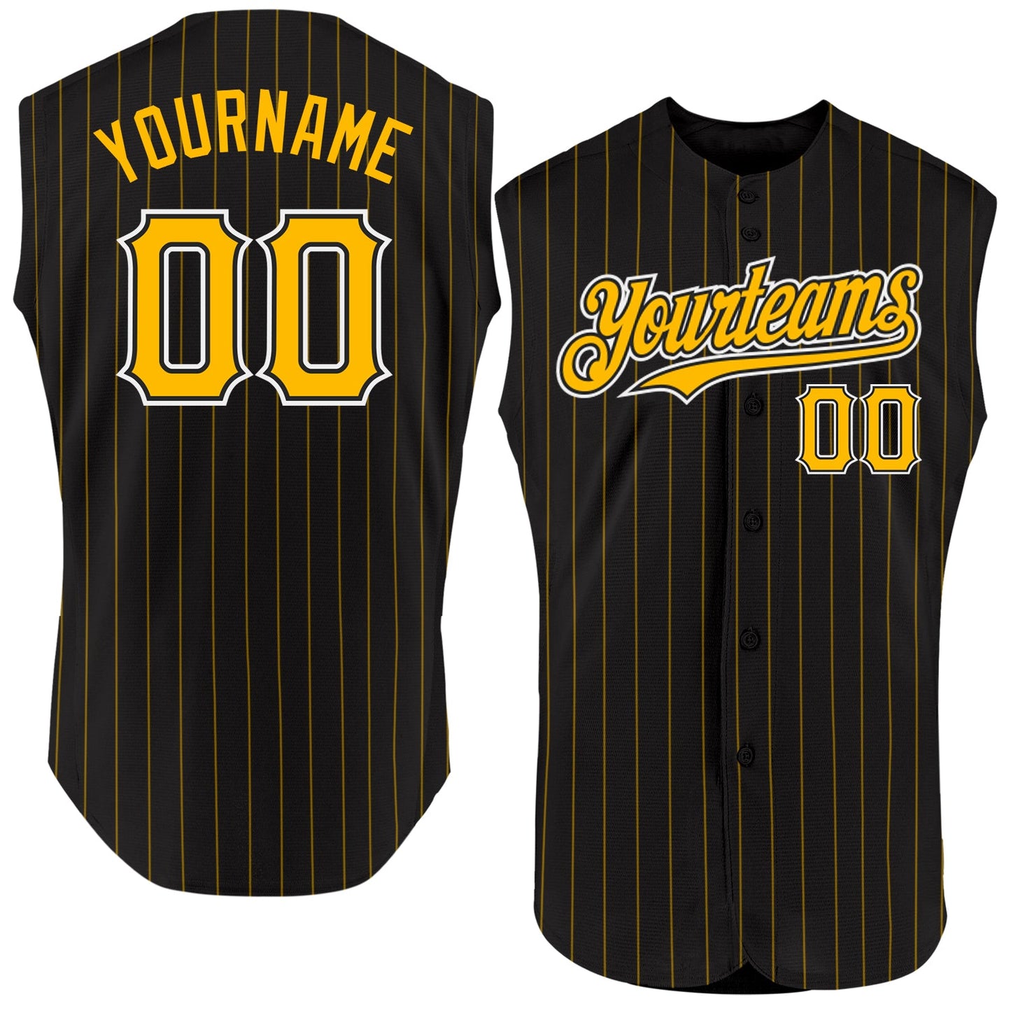 Custom Black Gold Pinstripe White Authentic Sleeveless Baseball Jersey - Sky-Custom