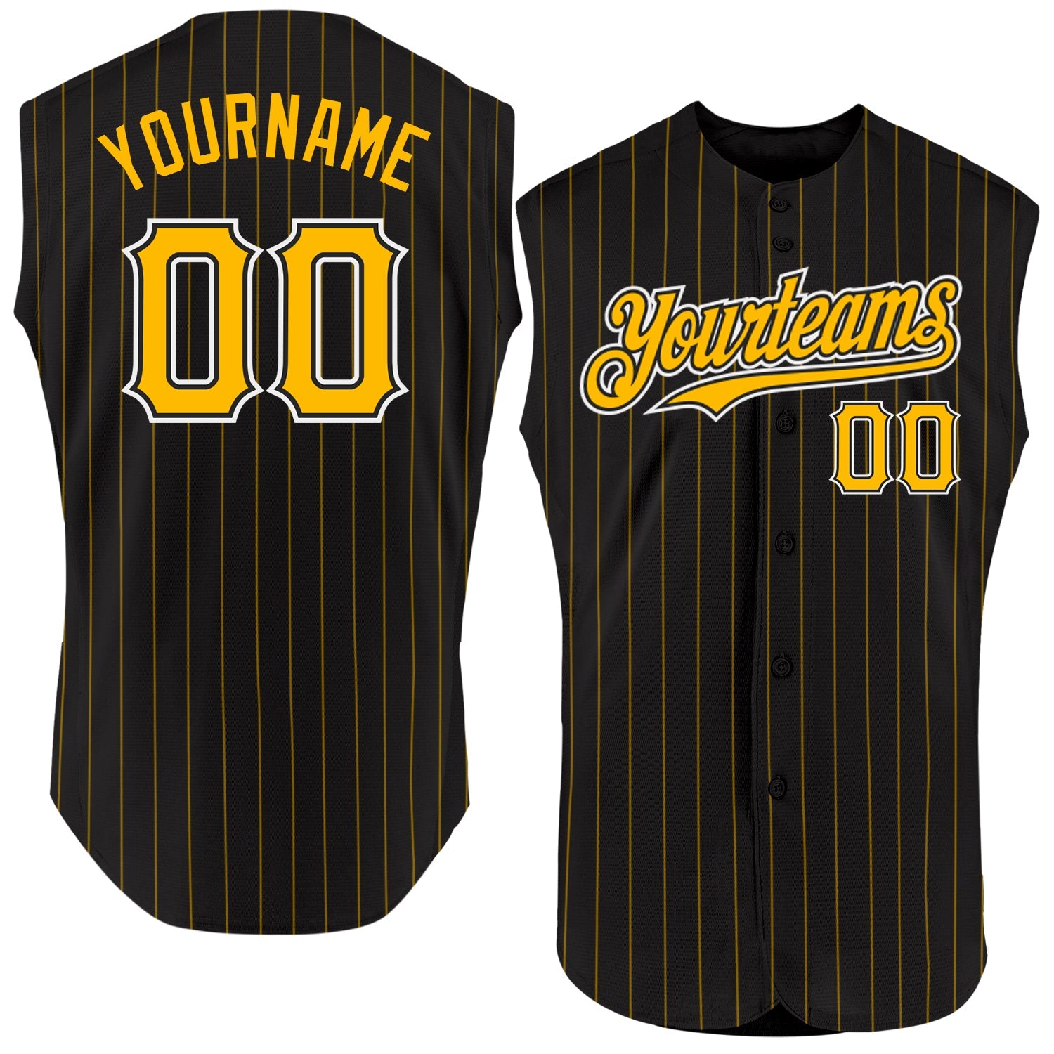 Custom Black Gold Pinstripe White Authentic Sleeveless Baseball Jersey - Sky-Custom