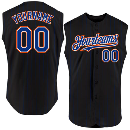 Custom Black Royal Pinstripe White-Orange Authentic Sleeveless Baseball Jersey - Sky-Custom