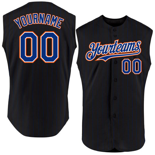Custom Black Royal Pinstripe White-Orange Authentic Sleeveless Baseball Jersey - Sky-Custom