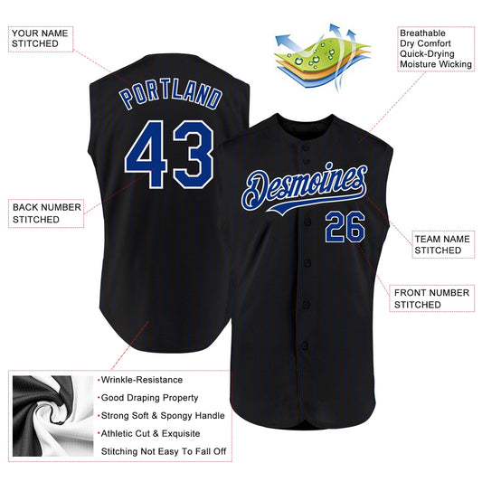Custom Black Royal Pinstripe White Authentic Sleeveless Baseball Jersey - Sky-Custom