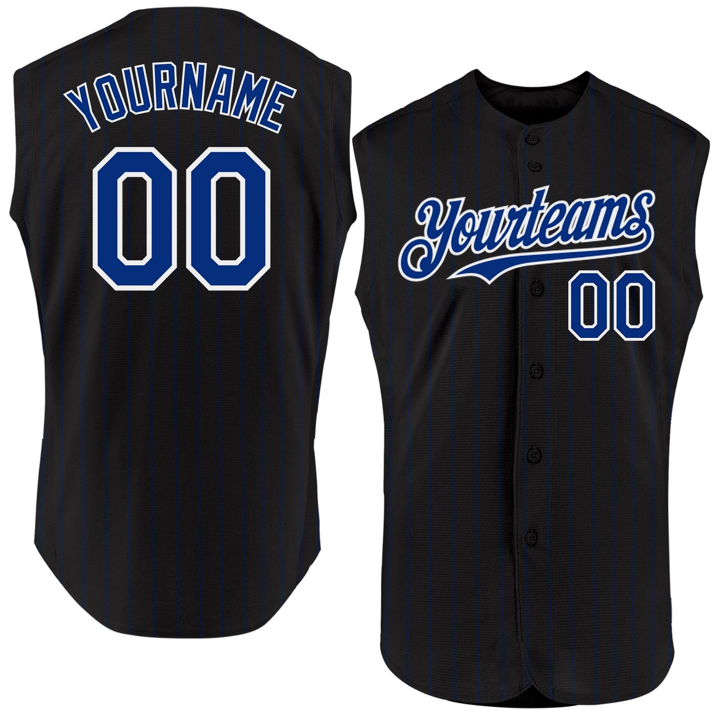Custom Black Royal Pinstripe White Authentic Sleeveless Baseball Jersey - Sky-Custom
