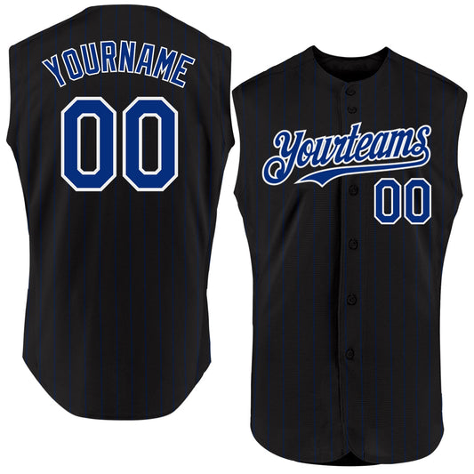Custom Black Royal Pinstripe White Authentic Sleeveless Baseball Jersey - Sky-Custom